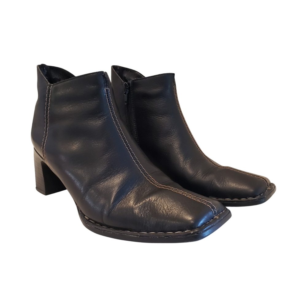 Rieker 38 Square Toe Block Heel Zip Up Ankle Boot Leather